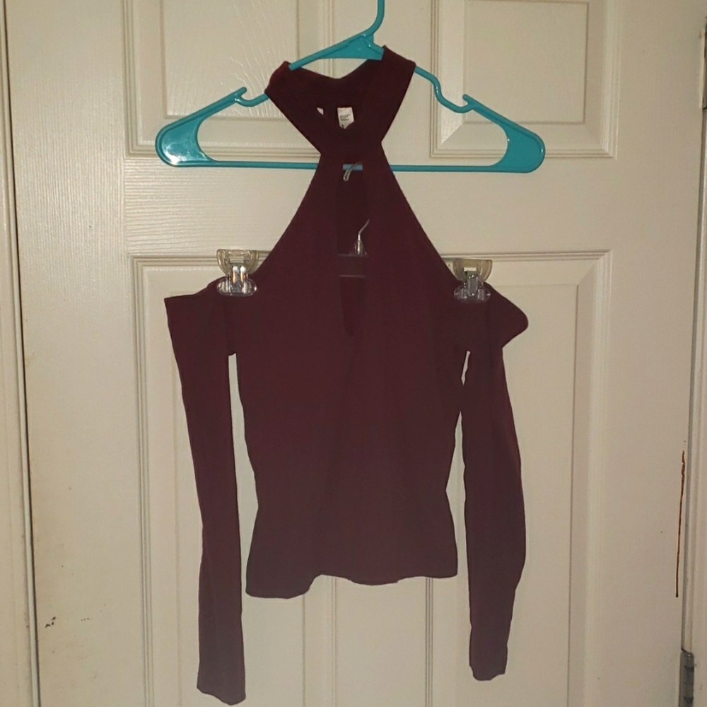 American Apparel Red Cold Shoulder Top